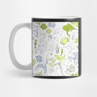 under the sea - white green seamless pattern Mug